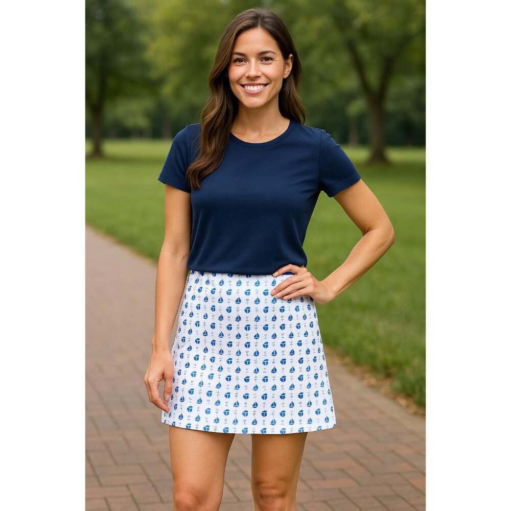 Intro Love the Fit Rose Skort 10P Petite Power Stretch Nautical Sailboat Print